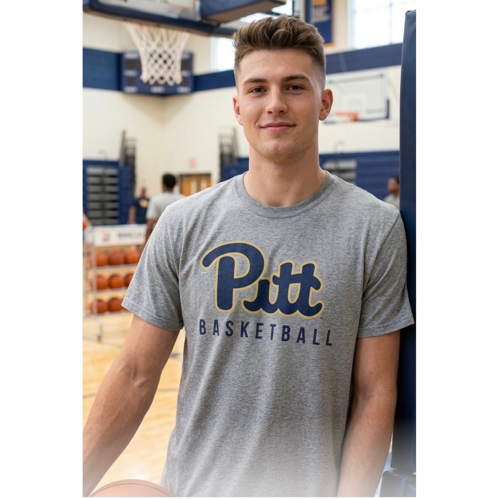 Jerzees Pitt Basketball T-Shirt Mens Large Gray Heathered Dri-Power Active Tee